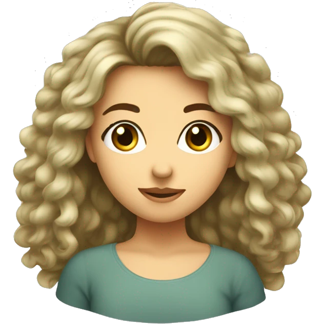 ragazza con capelli lisci di media lunghezza, biondo scuro, occhi verdi e entiggini emoji