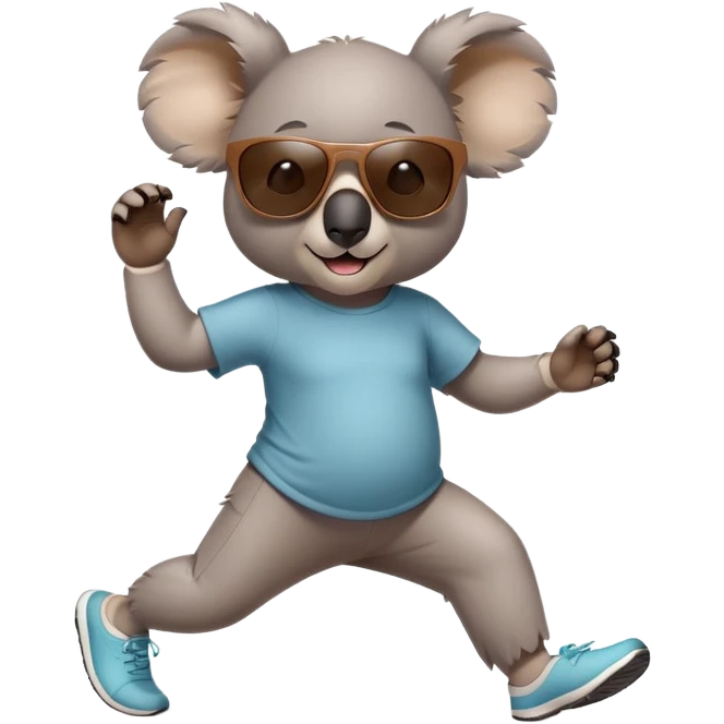 friendly anthropomorphised koala in casual clothing, wearing dark sunglasses, jogging upright in relaxed pose emoji
