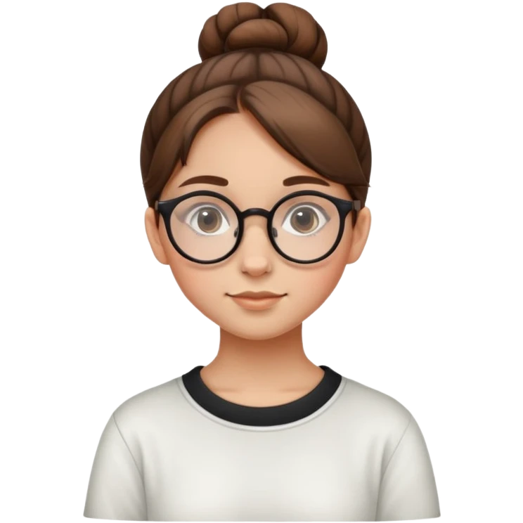 Une fille de 14 ans cheveux brun attaché en chignon avec lunettes ronde   emoji
