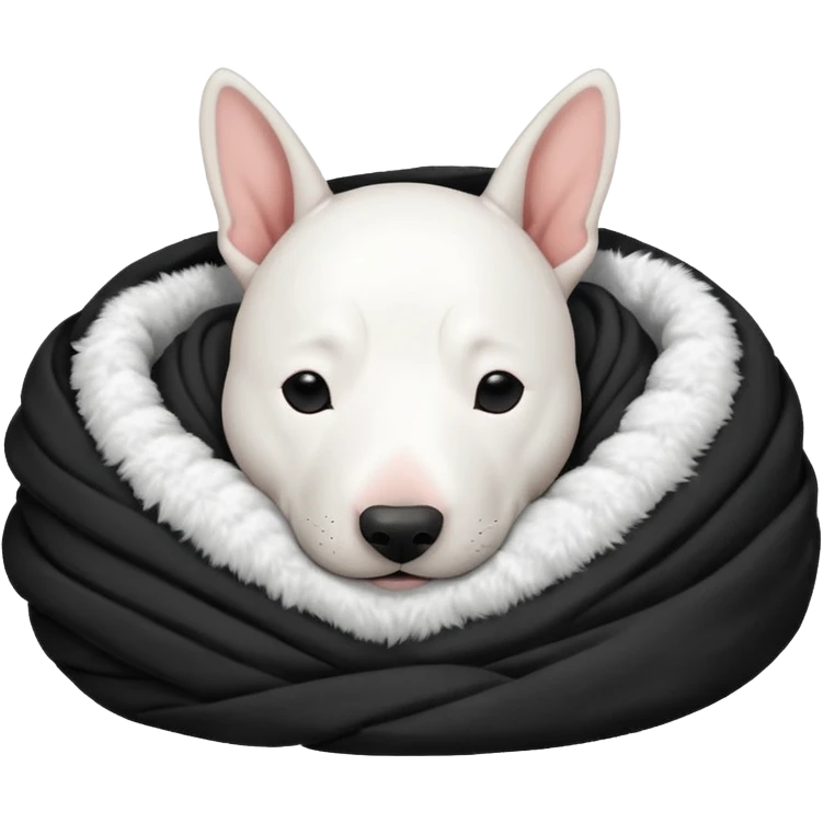 bull terrier sleeping cozy with blanket black head and ears emoji