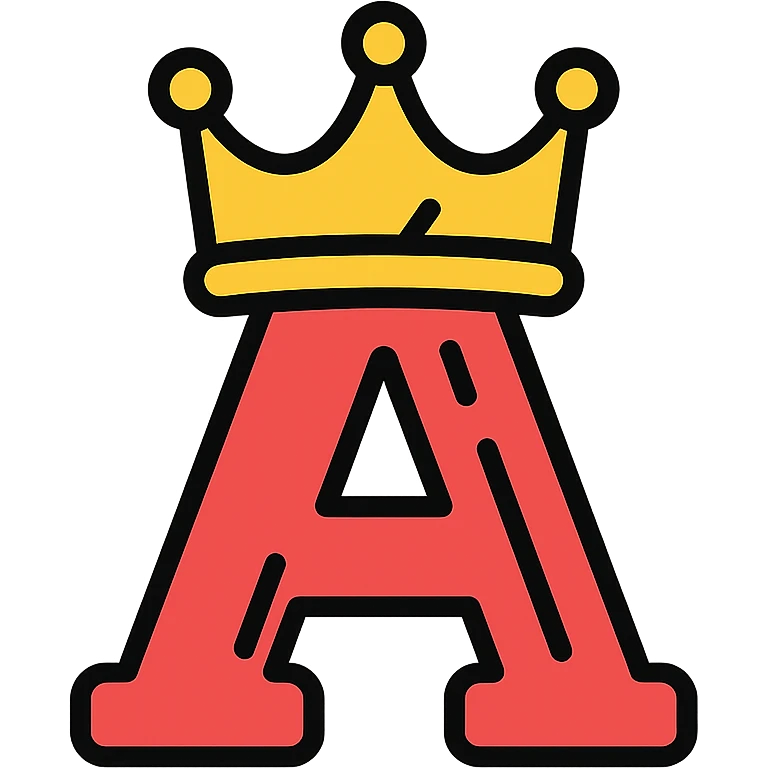 playful and bold letter wearing a golden crown, icon emoji
