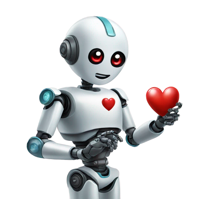 the robot holds a heart in its hand emoji