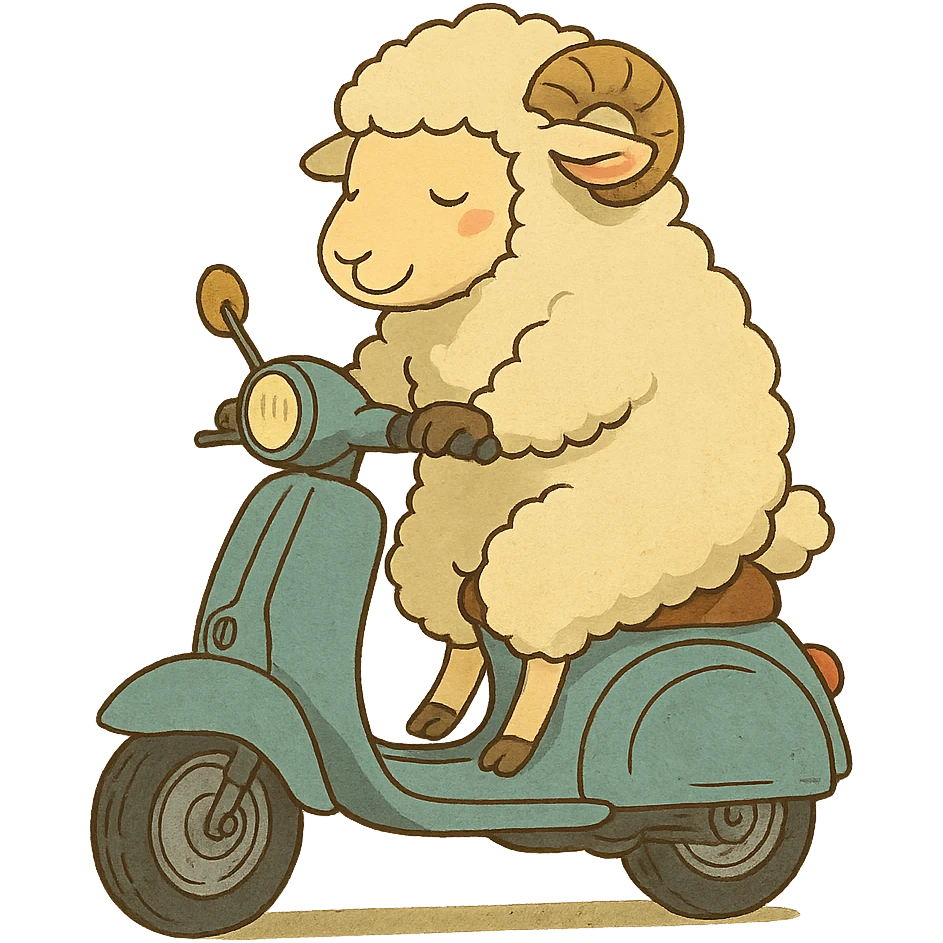ghibli style cartoon sheep on a scooter emoji