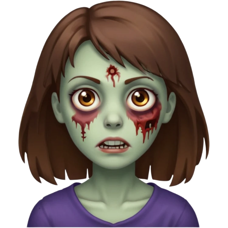 zombie mulher olhos castanhos cabelos castanhos com franja de lado  emoji
