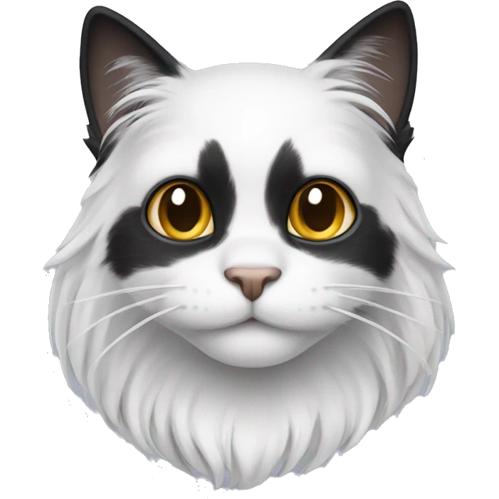 black cat long-hair with half white head emoji