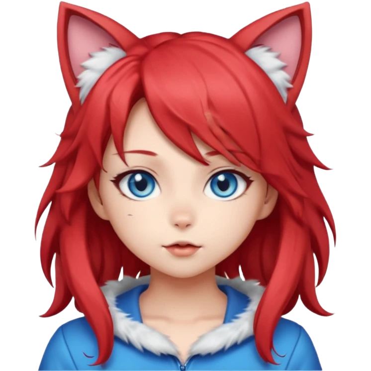 cute anime cat-girl with cat ears, red blowing hair emoji