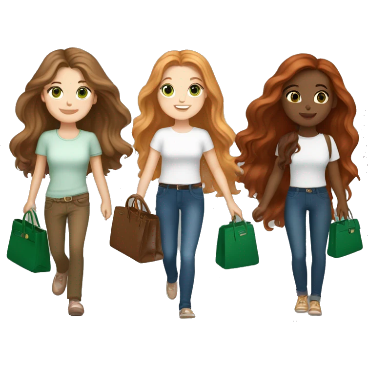 Two best friends carrying birkins one brunette long hair  with green eyes and light skin and another one redhead with light skin and brown eyes and long hair emoji