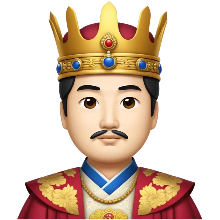 Cinematic Realistic King Sejong Portrait Emoji, depicted as a wise benevolent monarch in traditional Korean royal attire with a thoughtful gaze, rendered with intricate textures and regal soft lighting that captures his historical significance. emoji