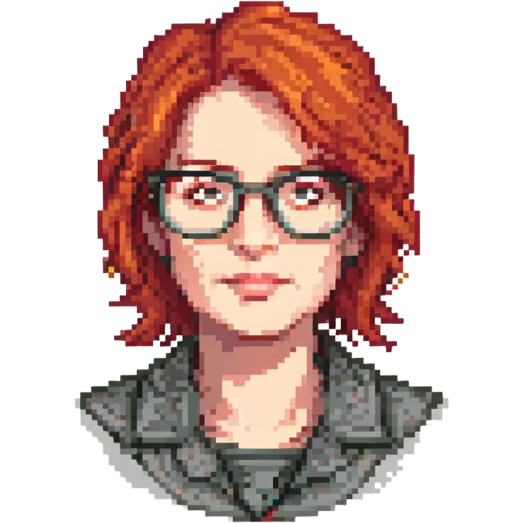 A middle-aged woman with red hair and glasses emoji