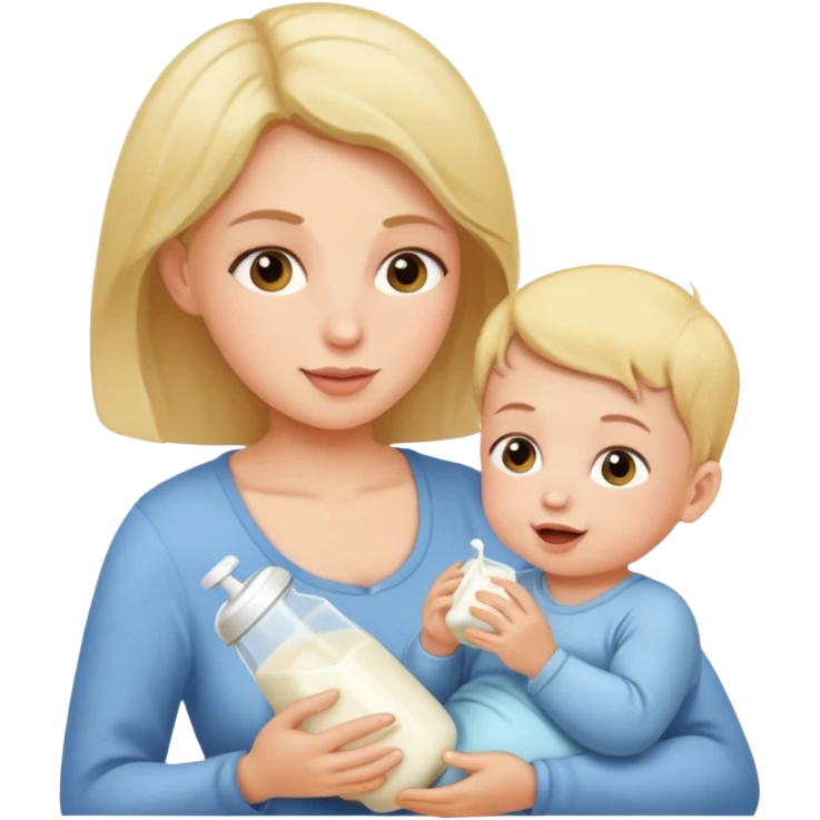 Mom feeding baby with milk emoji