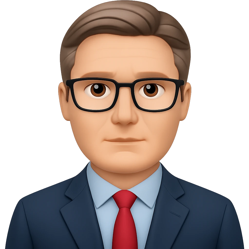 Add glasses to Keir Starmer confident standing emoji, keep the background transparent. Maintain the original style and transparent background. emoji