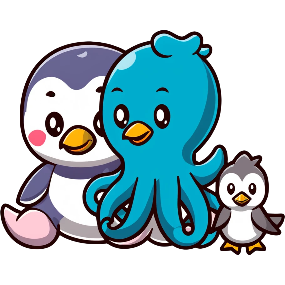 An octopus with penguin body and duck head emoji