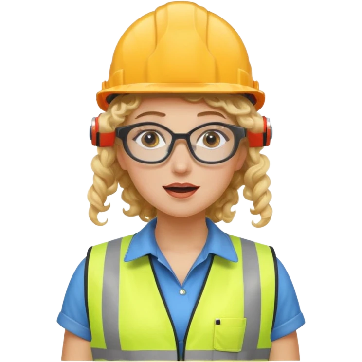 surprised construction worker blond curly haired woman wearing ppe emoji