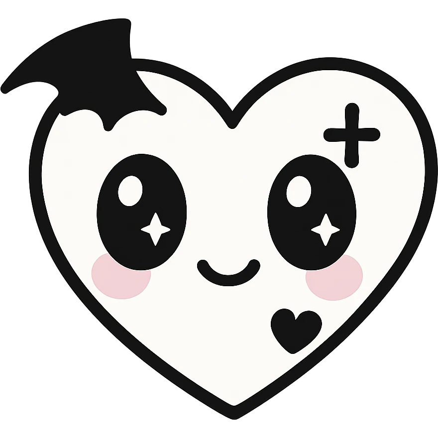 white goth heart, minimal, edgy, dark accents, kawaii style, no background emoji