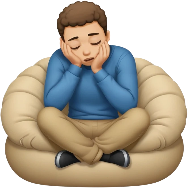 Scared man sitting curled up on himself, hidding his eyes emoji