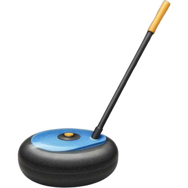please, An icon featuring the curling rink, with its distinctive circles and a vibrant crowd in the stands. Snowflakes fall outside the arena, and bright lights illuminate the ice. a close-up curling stone sliding across the ice, with a broom nearby. Transparent background. emoji