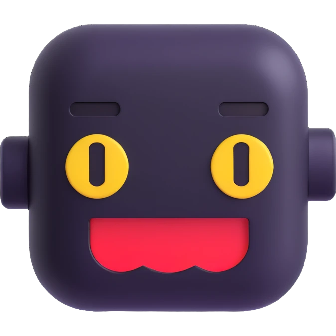 8-bit smiling chatbot head — reminiscent of old RPG characters, with blinking eyes and simple animated mouth. emoji
