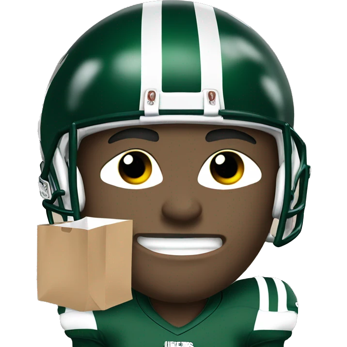 Jets football player with paper bag over head  with eyes holes cut out  emoji