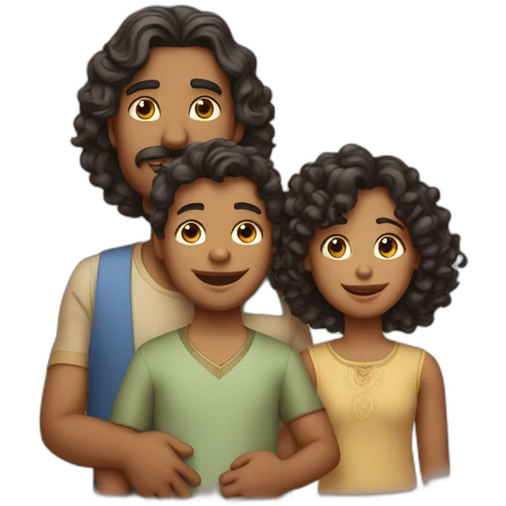 indian family with dad straight hair and one son straight hair and mom curly hair and one daughter curly hair emoji