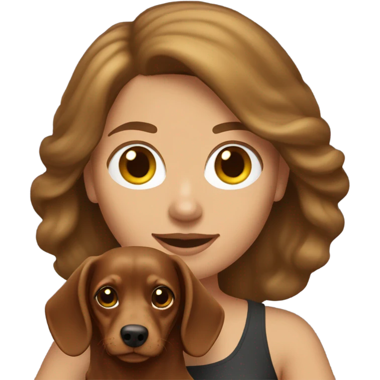 Brown haired woman with blonde long haired dachshund emoji