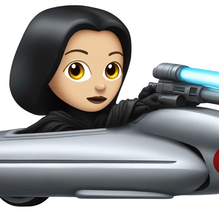 Jedi teen Morticia Addams racing on an antigrav red imperial patrol space speeder  emoji