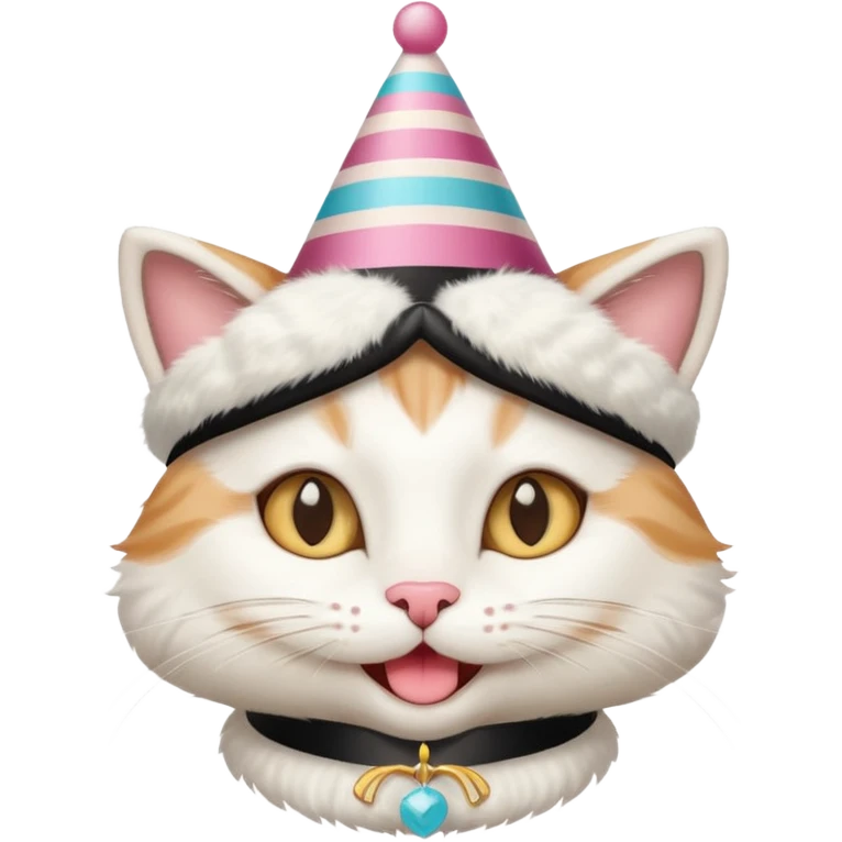 happy bride cat wearing a birthday hat emoji