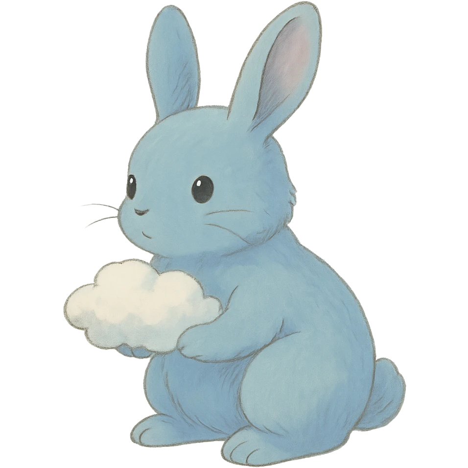 pastel blue bunny with a cloud, soft Ghibli style emoji