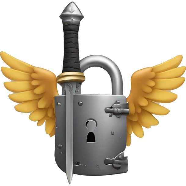 a lock with wings and arms holding a sword, the lock is holding a sword, big lock emoji