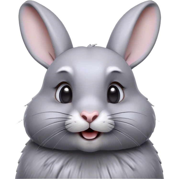 Cinematic Comical Grey Rabbit Portrait Emoji, Head tilted dramatically with an exaggeratedly amused expression, featuring a striking grey fur with subtle textures, wide, expressive grey eyes filled with playful disbelief, Simplified yet hilariously expressive features, highly detailed, glowing with a slightly sassy glow, high shine, dramatic yet playful, stylized with an air of cheeky mischief, bright and endearing, soft glowing outline, capturing the essence of a spirited and over-the-top bunny, so meme-worthy it feels like it could side-eye its way into internet fame instantly! emoji