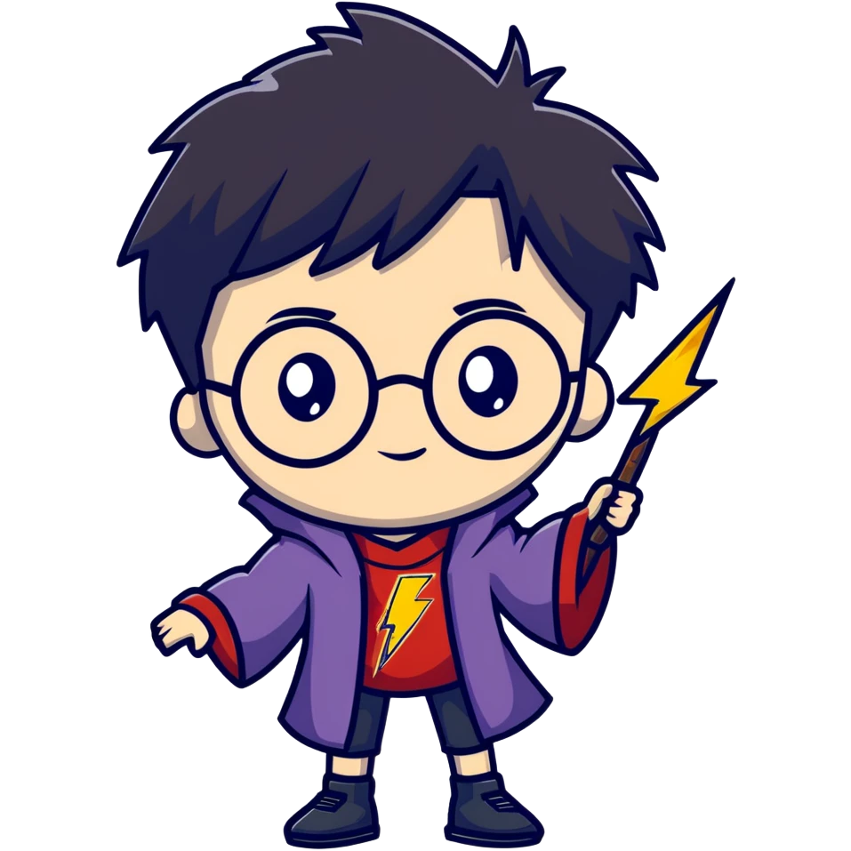 Harry Potter boy wizard with lightning scar, black hair, round glasses emoji