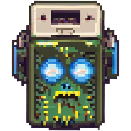8-bit style dead battery icon with X-shaped eyes emoji