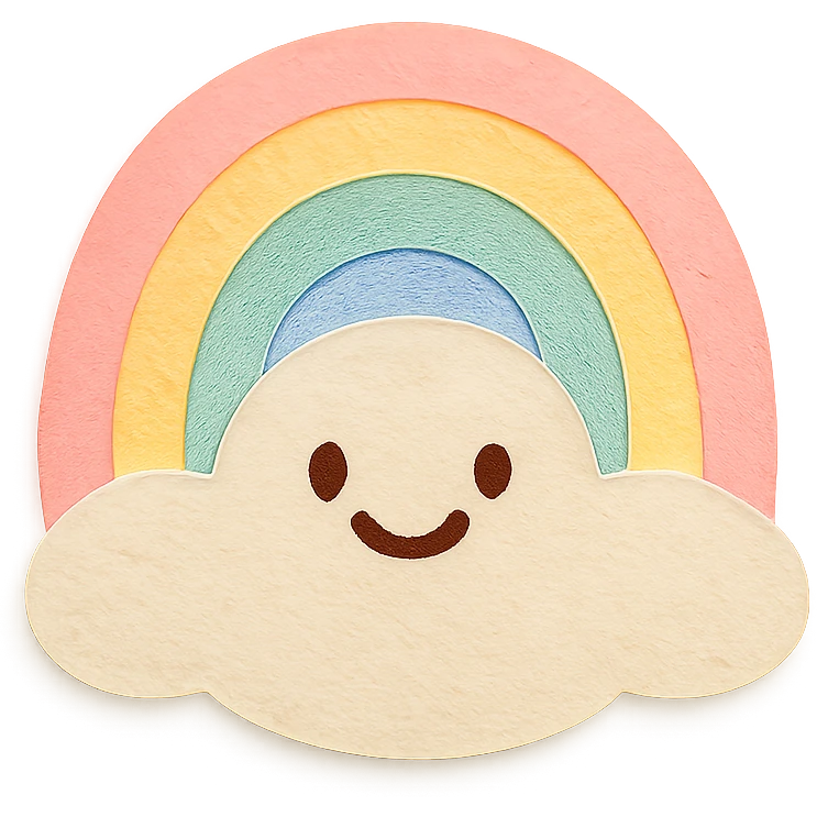 cute pastel rainbow, smooth watercolor look, happy face, no arms or legs, full body, paper craft style emoji