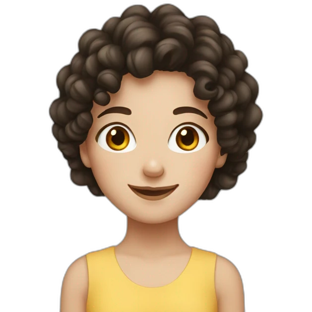 white Girl with freckles and dark curly hair smiling emoji