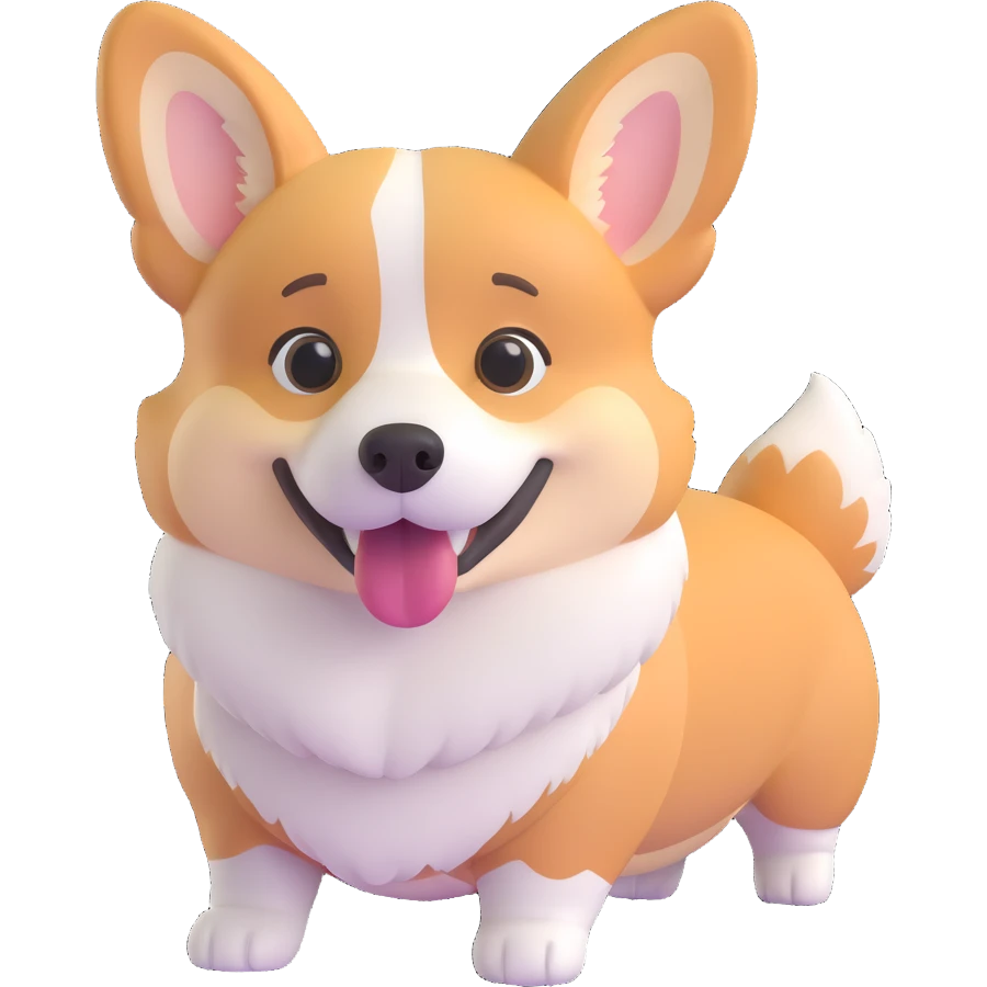 handsome male corgi, friendly expression, fluffy fur emoji