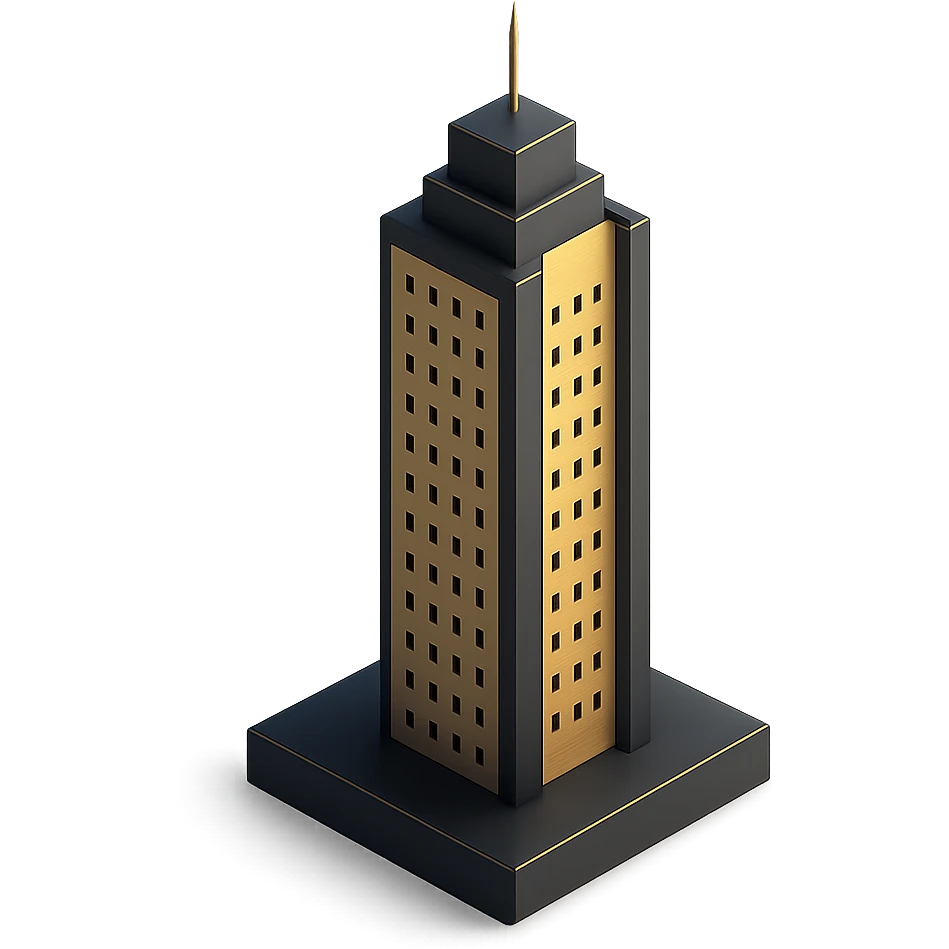 a gold modern skyscraper in 3D black style emoji