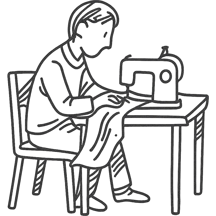 hand-drawn outlined icon of a tailor sewing, sketchy lines emoji