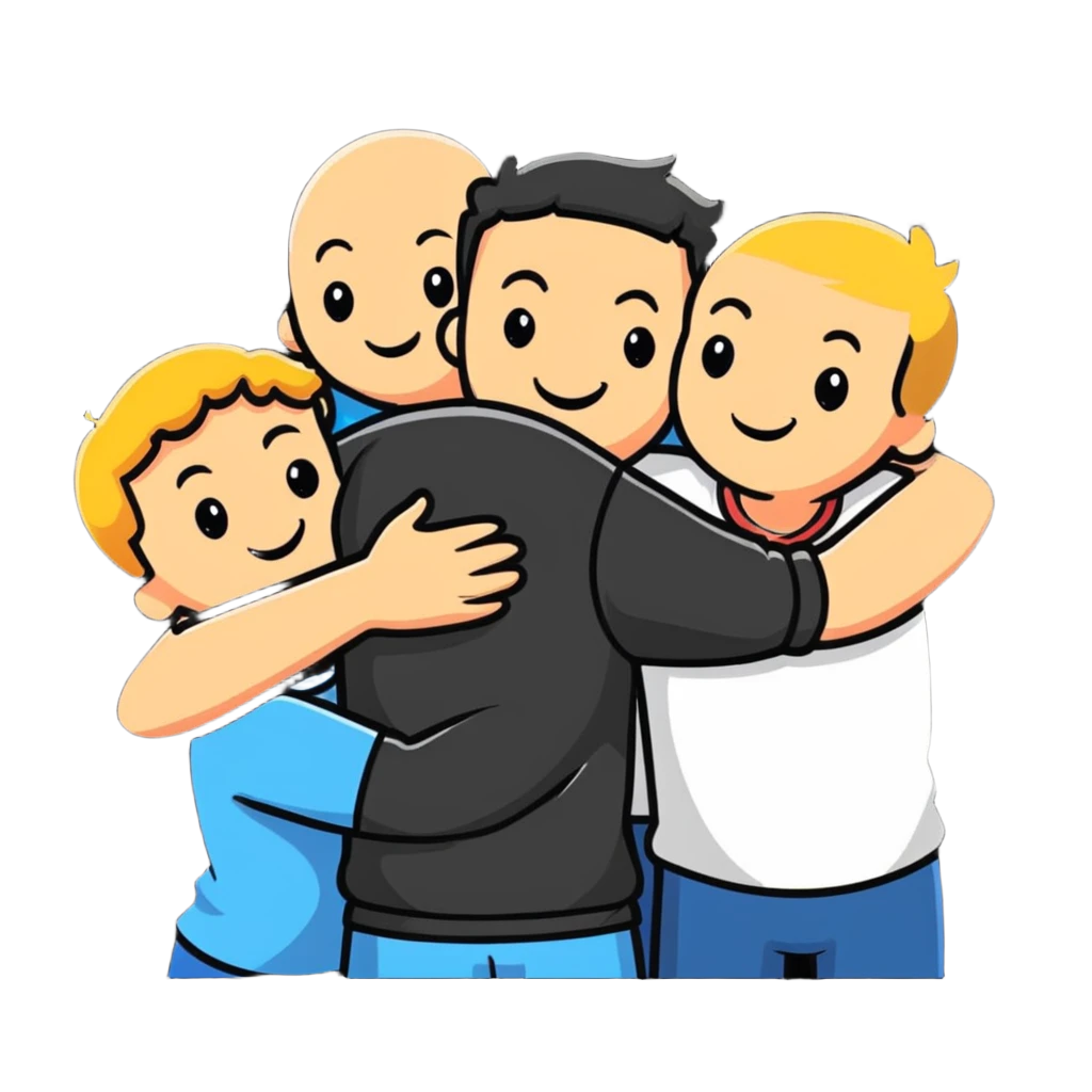 Caucasian friends in a group hug, showing friendship and togetherness emoji