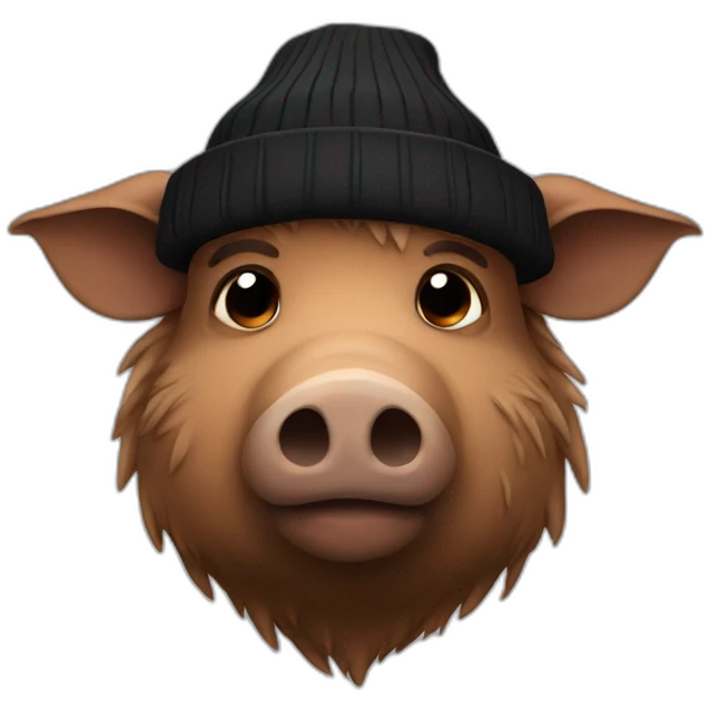 Really sad brown boar in a black winter hat emoji