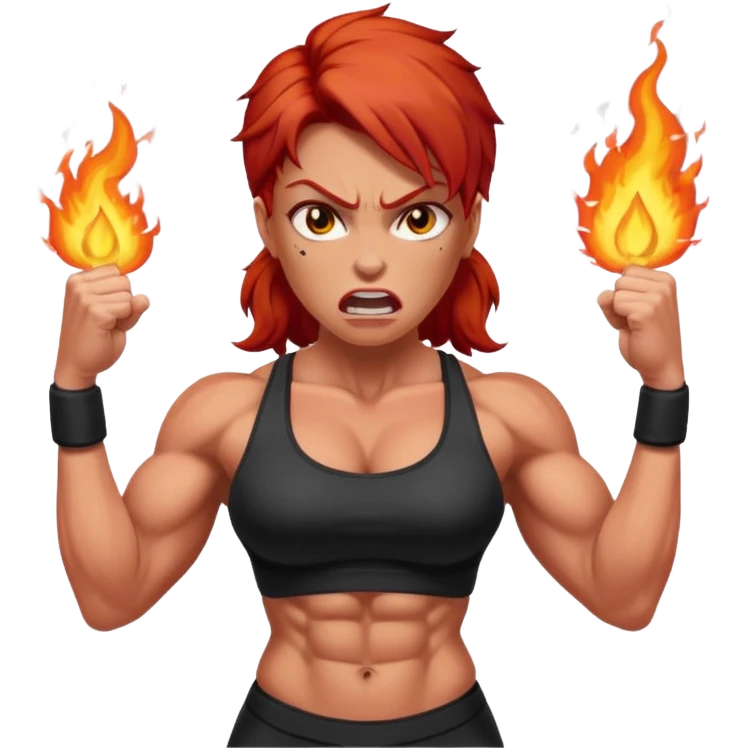 burning angry bodybuilder red haired woman emoji