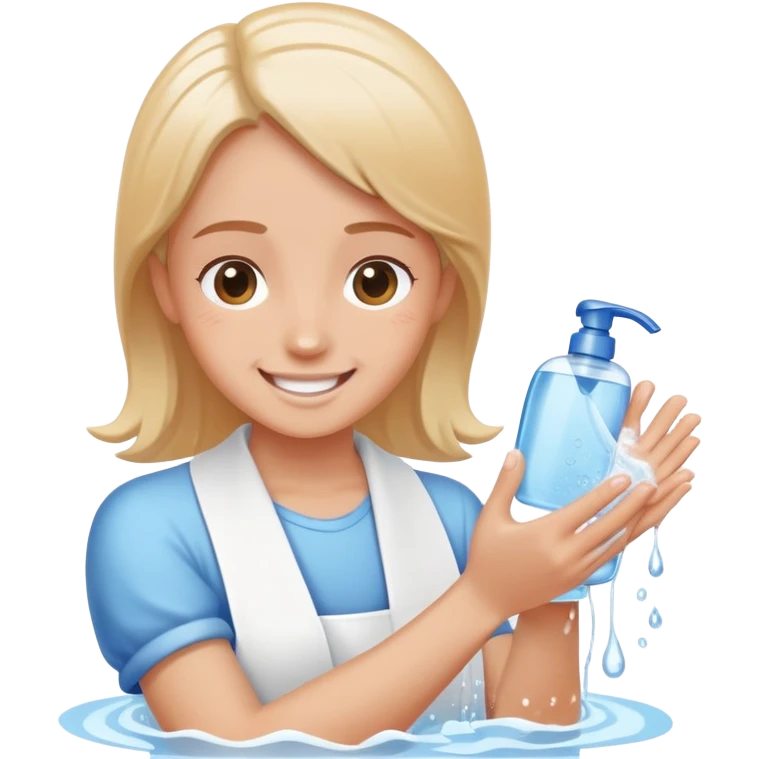 person washing hands with soap and water, cheerful expression, simple and clear emoji