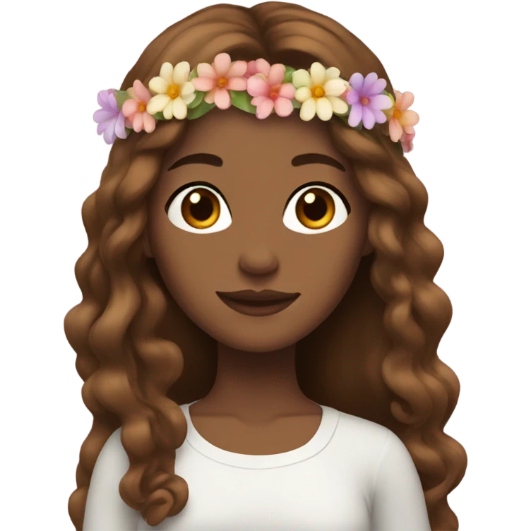 Mixed woman wearing flower crown  with long brown hair emoji