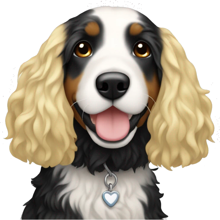 white woman with blonde hair with one black and white bernedoodle emoji
