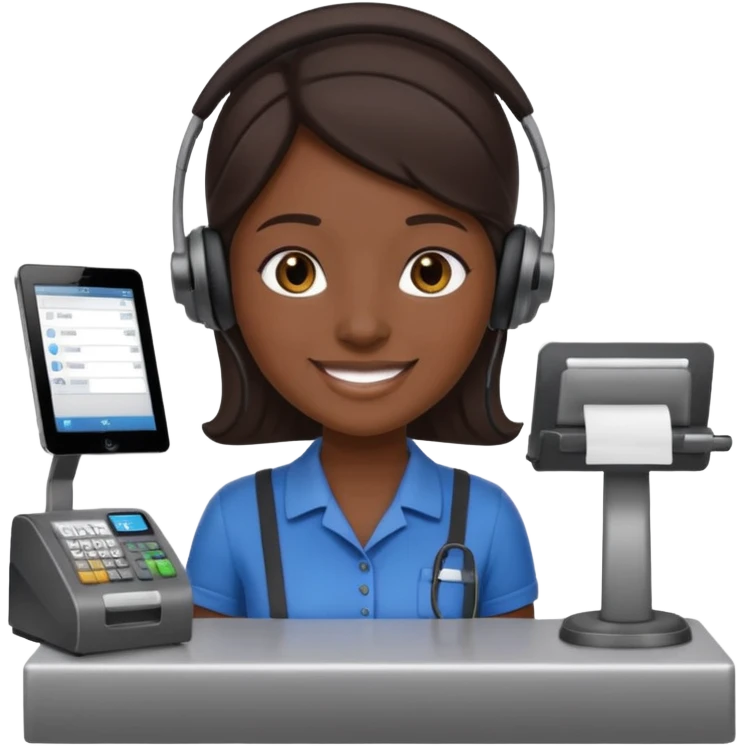 Cashier + headset + till, Cafe staff. emoji