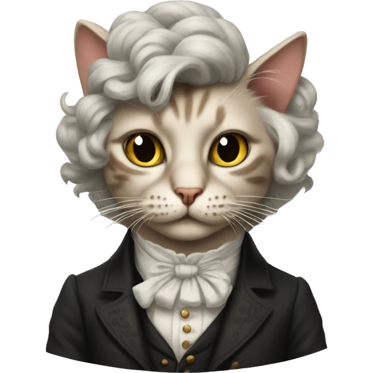 Cat with tattoos and wearing a 1800s wig  emoji