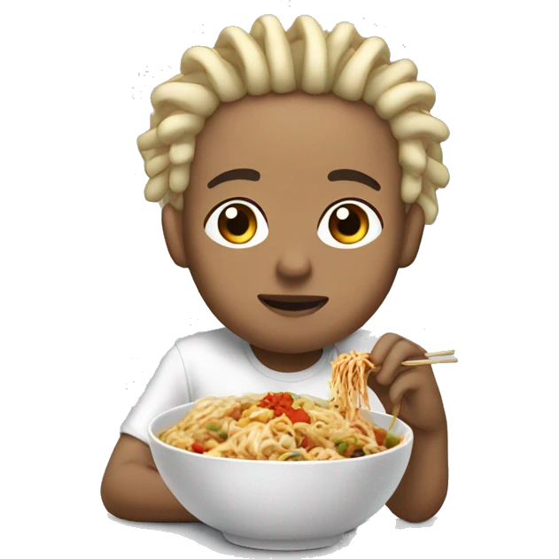 Lightskin with blonde dreads , eating Asian food ￼ emoji