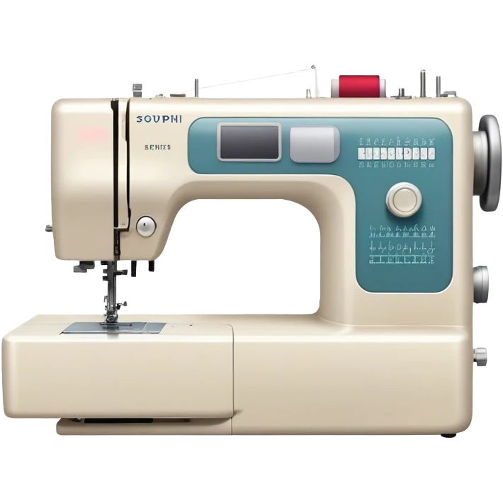Create an icon that represents the hobby of sewing clothing using patterns and templates. The design should feature a sewing machine, fabric, sewing patterns, and templates. Include visible markings on the fabric that align with the patterns, showcasing the process of cutting and sewing. A piece of clothing in progress, such as a dress or shirt, should be visible, reflecting the creative and detailed nature of garment making. The composition should be well-balanced, with a clean and harmonious design. The background should be transparent. emoji
