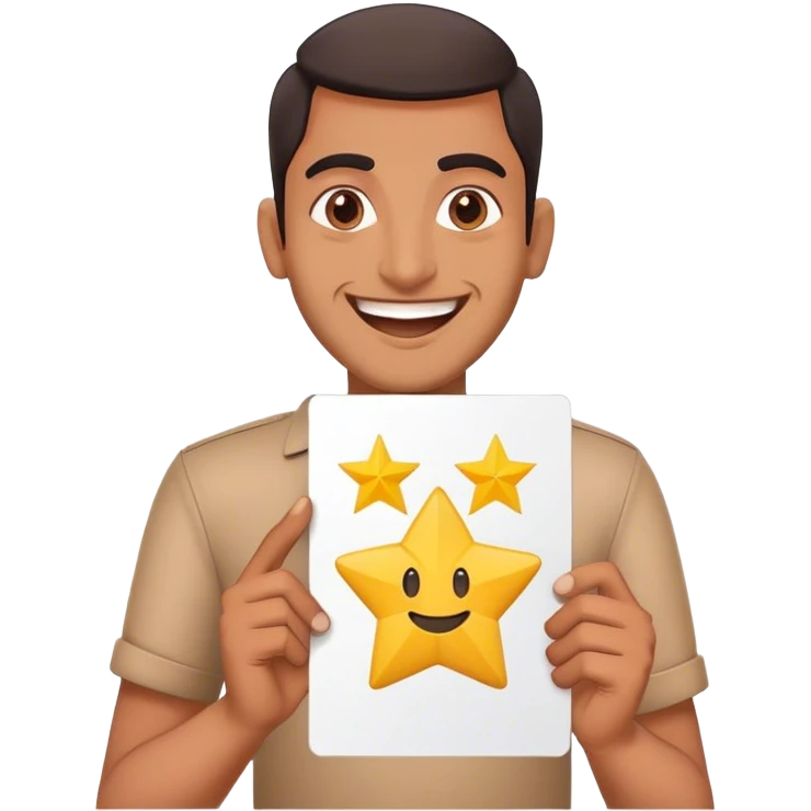 a funny indian holding 5 star review card emoji