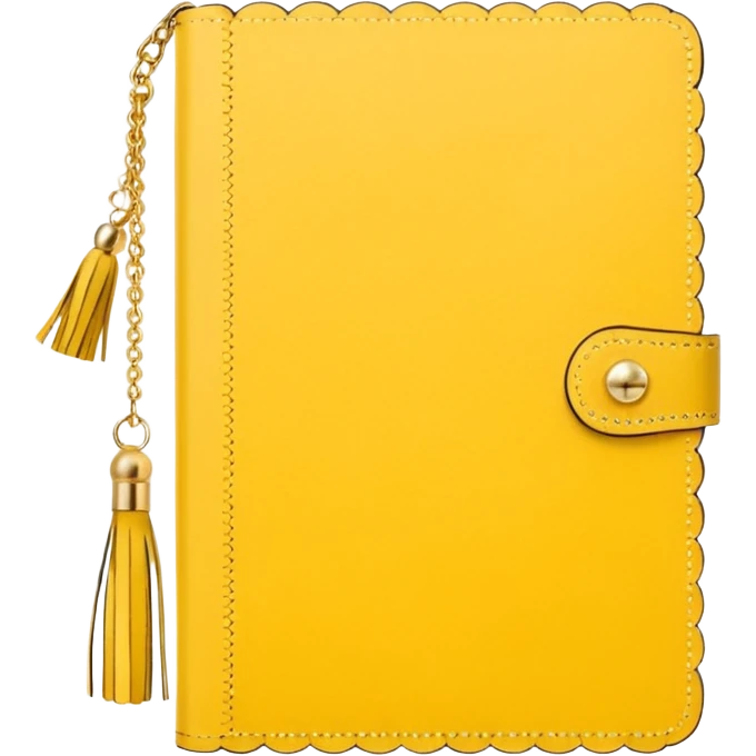 a soft yellow lemon color journal with scalloped edges, tiny gold dot details, and a small tassel charm, cozy and elegant stationery vibe emoji