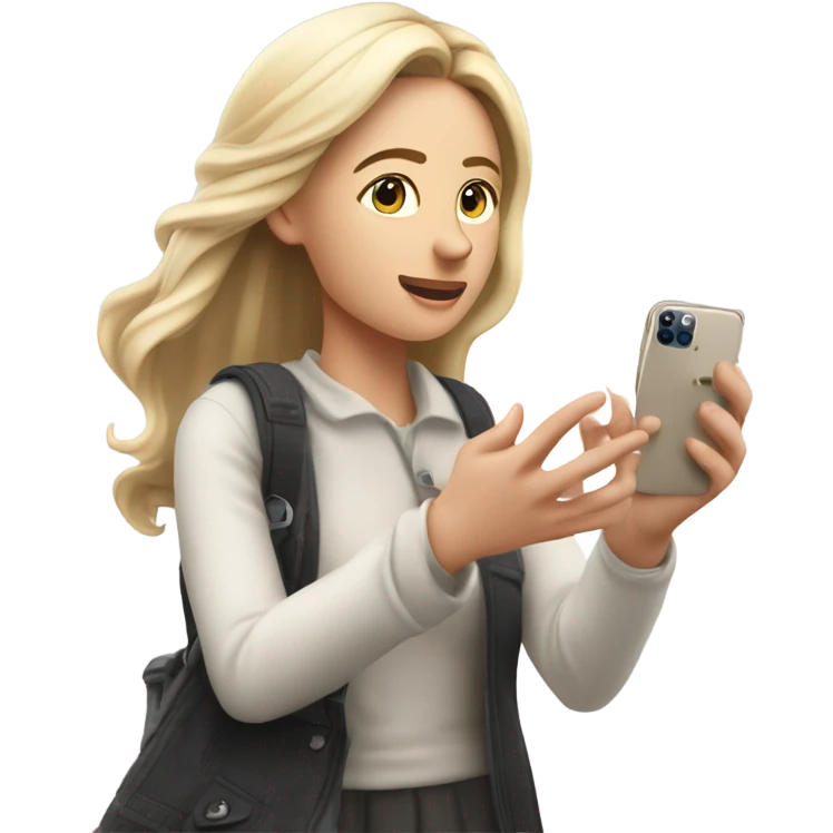 iPhone 14 Pro Max dropping out of Caucasian lady’s left hand emoji