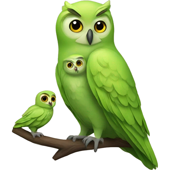 owl mother and green canary baby emoji